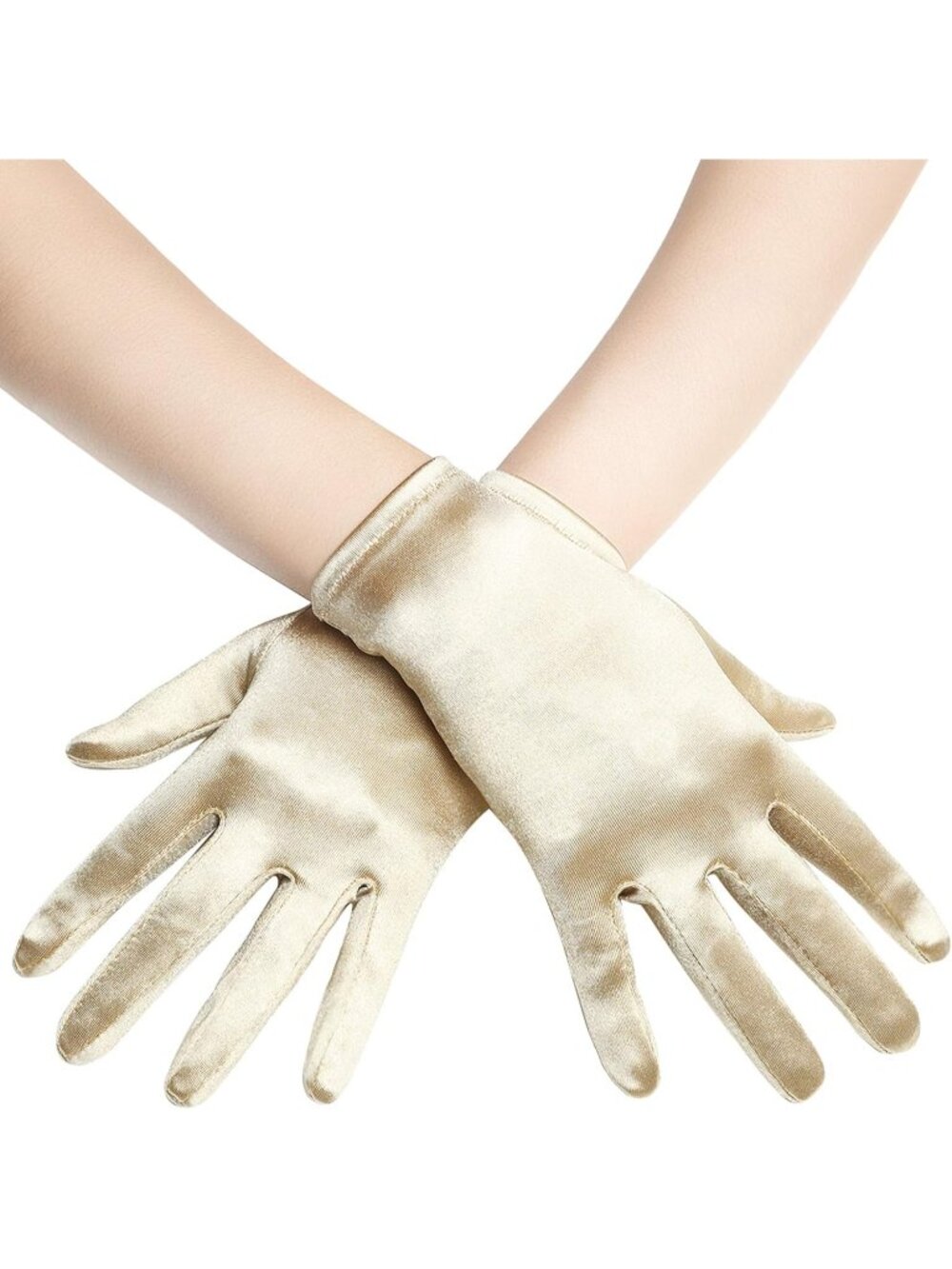 Women's Champagne 1920s Bridal Tea Party Wedding Short Satin Opera Gloves